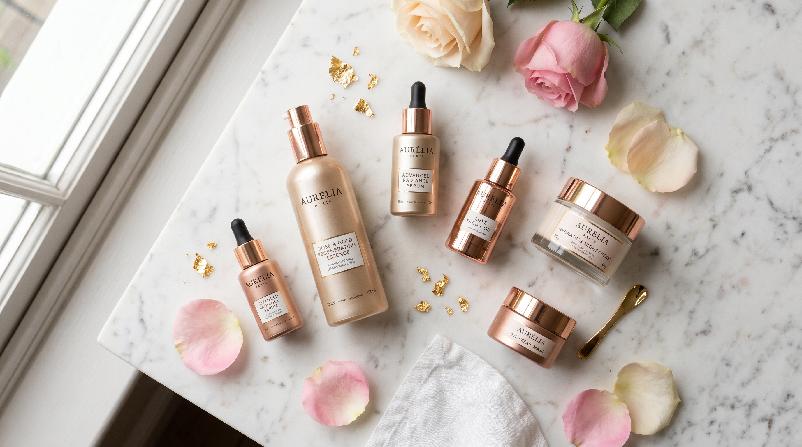AABHA LAB luxury skincare collection on marble surface